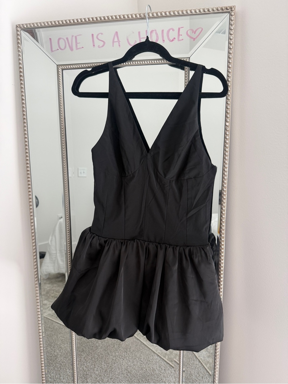 Black V-Neck Bubble Hem Mini Dress